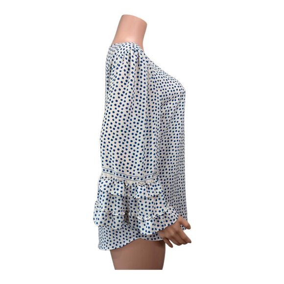 Max Studio Women SZ XL Blue Polka Dot Top Blouse Ruffle Bell 3/4 Sleeve Pullover - Picture 16 of 16